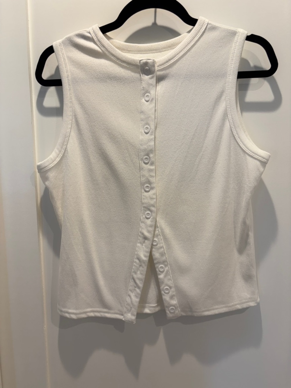 White Button Front Ribbed Tank Top